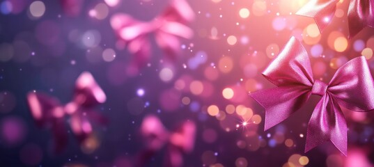 Poster - A festive background featuring pink bows and soft bokeh lights, perfect for celebrations.