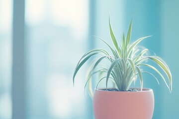 Poster - A potted plant with slender green leaves in a soft-focus background.