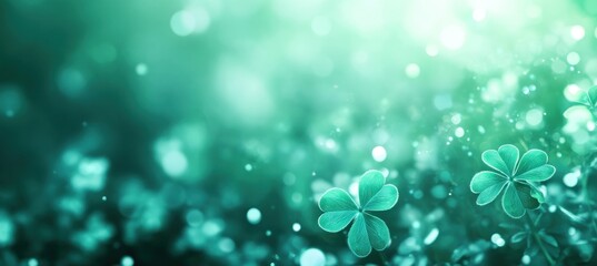 Leinwandbilder - A serene, blurred background featuring clovers and soft bokeh in shades of green.