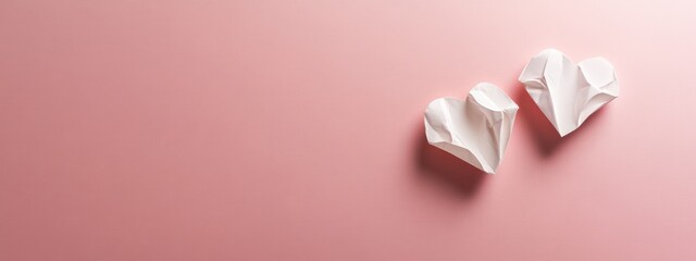 Poster - Two folded paper hearts on a soft pink background, symbolizing love and affection.