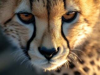 Aufkleber - Close-up of a cheetah's face, showcasing its striking features and intense gaze.
