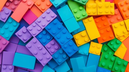 Poster - A creative block-building composition with colorful bricks arranged artistically, Contemporary construction style, photo of