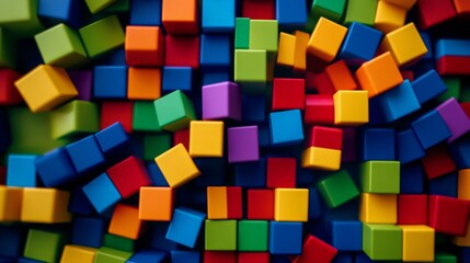 Poster - A creative block-building composition with colorful bricks arranged artistically, Contemporary construction style, photo of