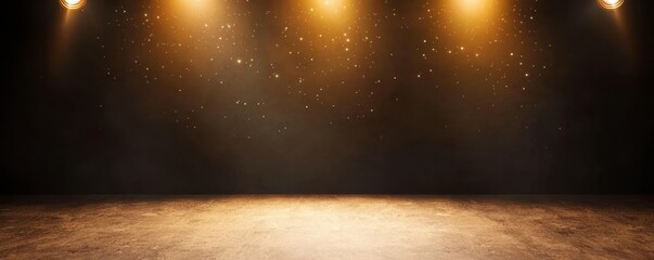Wall Mural - A dimly lit stage with warm spotlight effects, creating an atmospheric setting, ideal for performances or presentations.