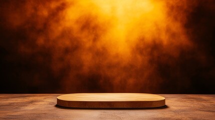Wall Mural - A spotlighted wooden stage with a warm, glowing background, creating a dramatic and inviting atmosphere.