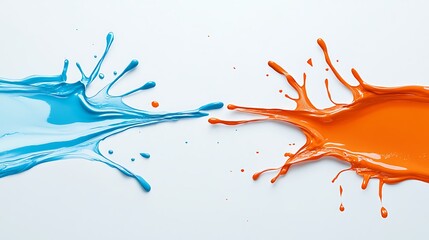 Poster - Abstract Splashes of Orange and Blue Paint on a Clean White Background