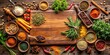 © Watcharapon - Aromatic spices and herbs arranged artfully on a wooden cutting board, herbs, culinary,  herbs, culinary