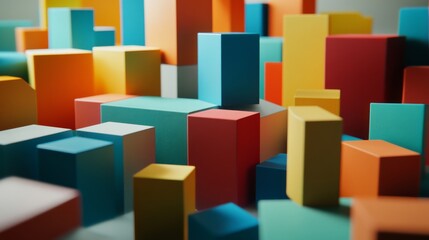 Aufkleber - A creative building blocks scene in a futuristic studio, Blocks arranged in a geometric pattern, Futuristic design style