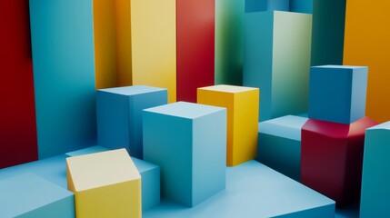 Aufkleber - A creative building blocks scene in a futuristic studio, Blocks arranged in a geometric pattern, Futuristic design style