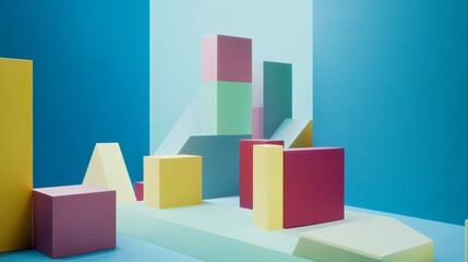 Aufkleber - A creative building blocks scene in a futuristic studio, Blocks arranged in a geometric pattern, Futuristic design style
