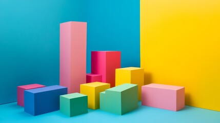Poster - A creative building blocks scene in a minimalist studio, Colorful blocks arranged in a pattern, Contemporary artistry style