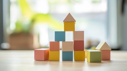 Aufkleber - A creative building blocks scene in a modern architectural studio, Blocks arranged in a futuristic design, Architectural creativity style