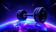 © MdNazim - Celestial Power: Illuminated Dumbbell on a Planet with Shooting Stars