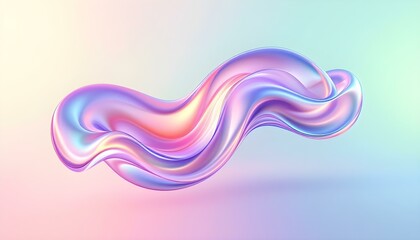 Leinwandbilder - Holographic gradient neon wave shape on a white background. 3d render of simple colorful ribbon. Gradient glass effect, holographic style, fluid and organic shapes, 3d wave background