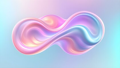 Poster - Holographic gradient neon wave shape on a white background. 3d render of simple colorful ribbon. Gradient glass effect, holographic style, fluid and organic shapes, 3d wave background