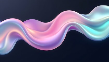 Fototapete - Holographic iridescent neon curved wave in abstract fluid motion against a dark background creating a dynamic 3d render. 3d abstract design against a dark background for modern or tech themes