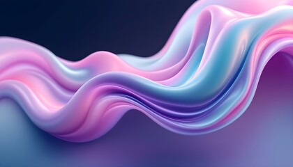Fototapete - Holographic iridescent neon curved wave in abstract fluid motion against a dark background creating a dynamic 3d render. 3d abstract design against a dark background for modern or tech themes