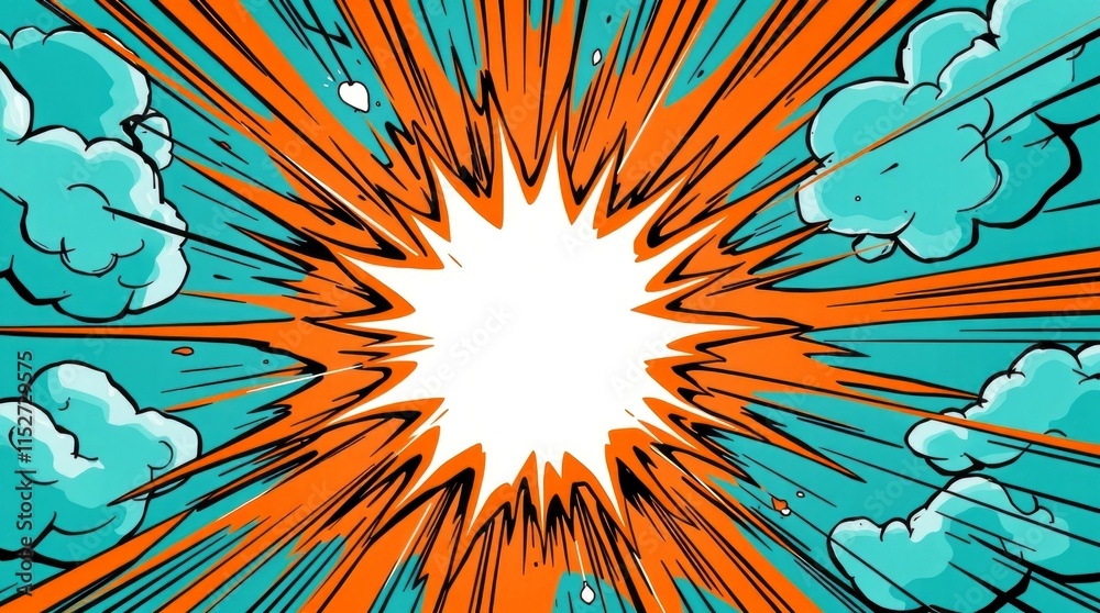 Comic book explosion with radial burst, vibrant colors, and dynamic ...