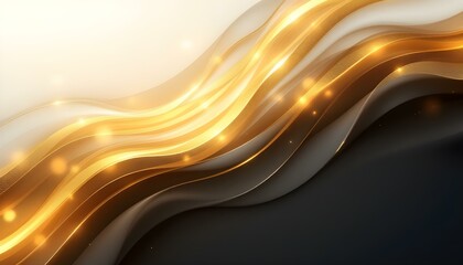 Poster - Line curve golden luxury on a brown background. A realistic template cover 3d style design. Elegant white overlapping brown shade background with line golden elements. Realistic luxury paper cut style