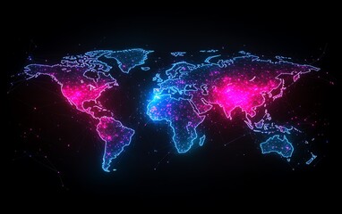 Poster - A modern digital world map with glowing data links and network nodes