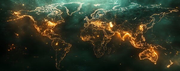 Poster - An immersive 3D digital world map with glowing data connections and network nodes