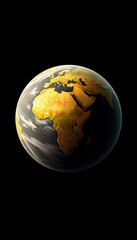 spinning yellow planet earth on a black background, 8k unreal engine photorealism, with white tones