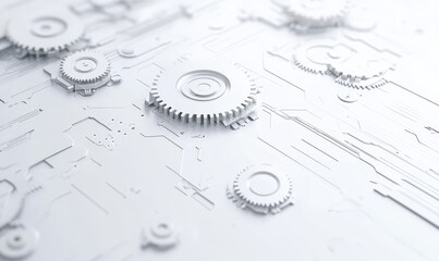 Aufkleber - Abstract white metallic gears and circuit board design.