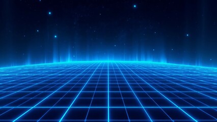 Fototapete - Futuristic Grid Landscape Underneath a Starry Sky
