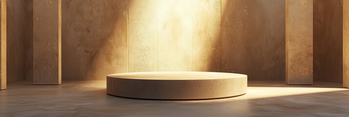 Poster - Minimalistic 3D Podium with Sandstone Texture in a Soft Light Environment