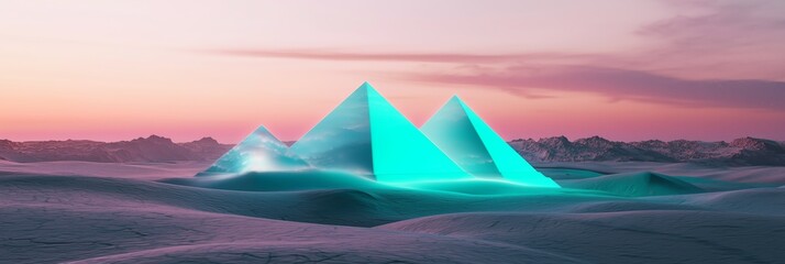 Poster - Luminous 3D Pyramid Podium with Glowing Elements and Dreamy Background