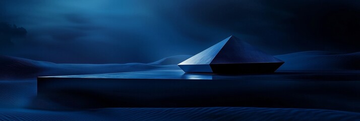 Poster - Modern 3D Podium Design with a Pyramid Inspiration in a Dark Atmosphere