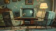 © Jumaria - Retro Living Room with Mid-Century Modern Furniture and Vintage Television