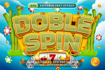 Poster - doble spin 3d text effect and editable text effect with blue sky, and a border of bamboo plants