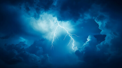 view of chaotic lightning bolts in electric blue