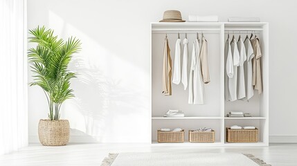 Poster - minimalist closet design with green plant and natural light