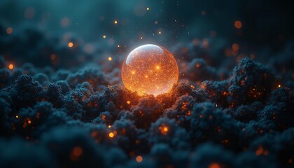 Wall Mural - glowing orb on dark textured surface abstract fantasy background