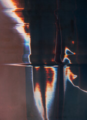 Wall Mural - dust scratch overlay. glitch display. color distortion. blue orange white light flares digital defec