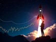 © Chalermrach - Businessman analyzing stock trade chart with space rocket launching into night sky with milky way background, business, night sky