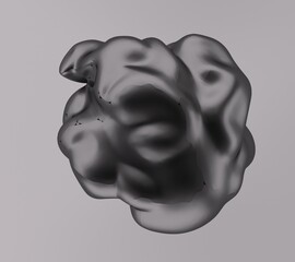 Poster - Black glossy sphere with ripples and distortions on the surface. Abstract 3D illustration of futuristic glitchy blob.
