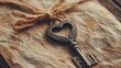 © Arti - A vintage heart-shaped key resting on aged parchment paper, symbolizing love, nostalgia, and the unlocking of memories