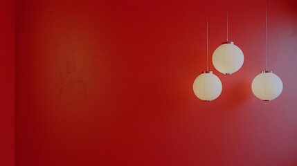Poster - minimalist and clean 3d of red paper lanterns hanging in a simple sharp and elegant chinese new year