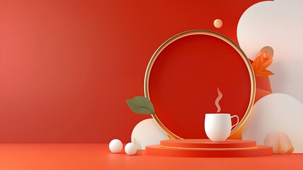 Poster - Vibrant 3D featuring traditional Lunar New Year symbols like lanterns firecrackers and banners on a rich red backdrop with an open text placeholder for custom messaging or typography