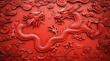 Poster - Elegant and modern 3D featuring abstract Chinese design elements on a seamless red background with an editable text area
