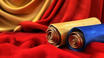 Poster - Elegant and ornate scrolled banner design featuring vibrant colors intricate patterns and a central text space  A beautiful digital with a classic traditional aesthetic