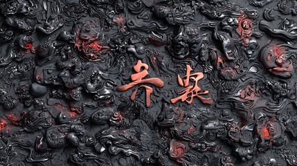 Poster - Captivating 3D of a Rich Tapestry Featuring an Intricate Arrangement of Authentic Chinese Symbols on a Blank Text Display Panel