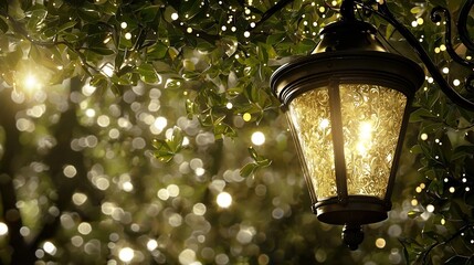 Poster - Enchanting 3D of a lantern filled night scene with ornate gold accents and an editable text field creating a mystical elegant and captivating atmosphere perfect for festive celebratory