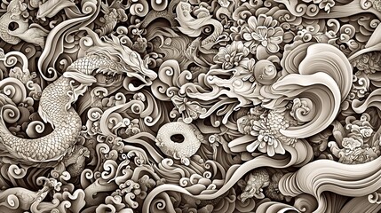 Poster - Elegant and Intricate Chinese Inspired 3D featuring Smooth Gradients Repeating Patterns and an Open Text Slot for Versatile Design Purposes