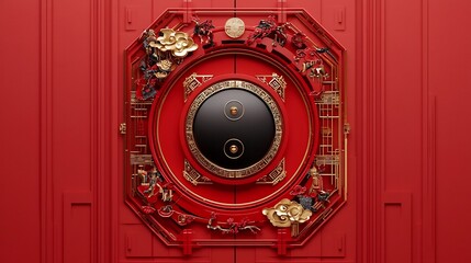 Poster - captivating 3d featuring harmonious yin and yang symbols in vibrant red and gold tones showcasing a 