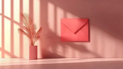 Poster - Vibrant red envelope with clean modern background and placeholder text area perfect for 3D design or digital art projects