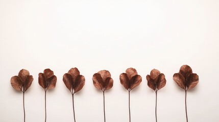 Wall Mural - A minimalistic arrangement of brown flowers against a light background, showcasing elegance and natural beauty.